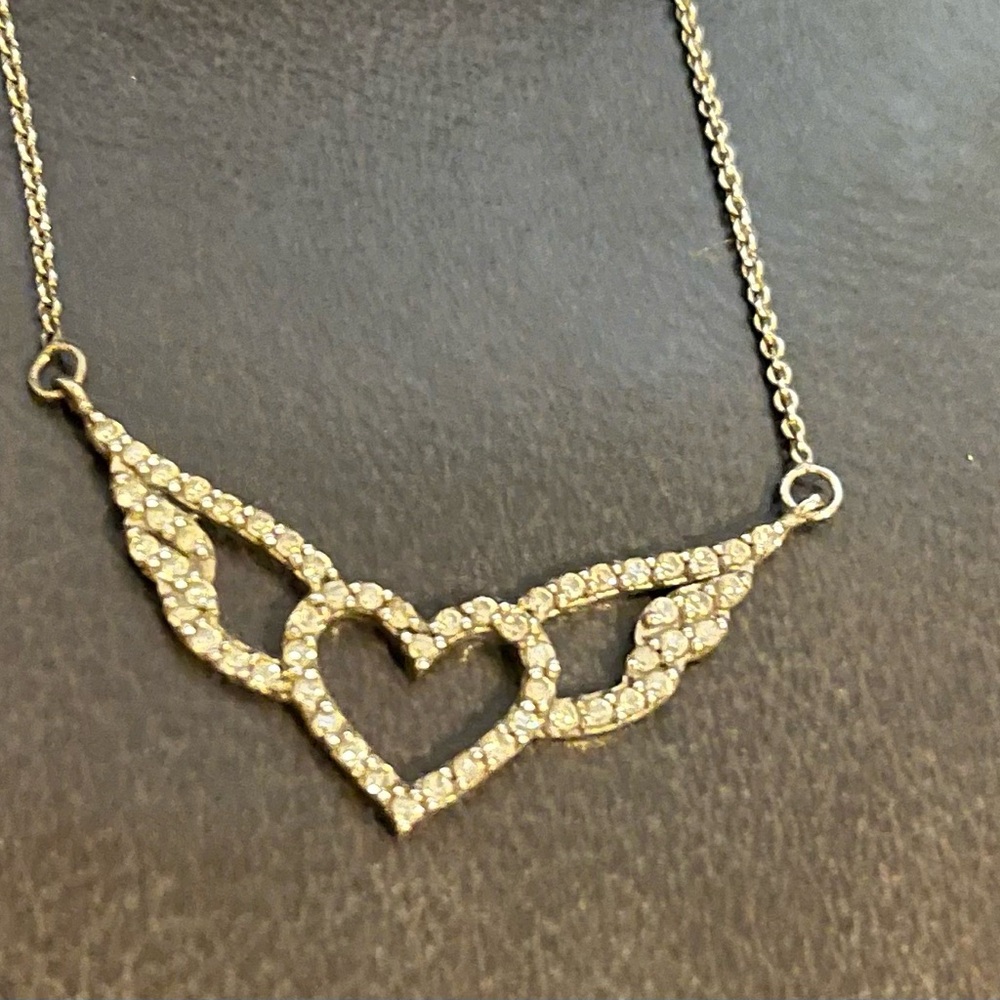 NNW Angel & Heart Wings Necklace with Rhinestones - Picture 3 of 7